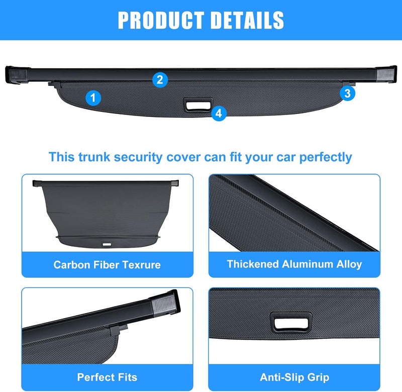 AUXKO Retractable Cargo Cover for Toyota 4Runner 2025, Trunk Cargo Cover Luggage Security Shade Cover for 2025 Toyota 4Runner Shielding Shade Anti-Peeping Luggage Privacy Screen, Carbon Fiber - Image 5